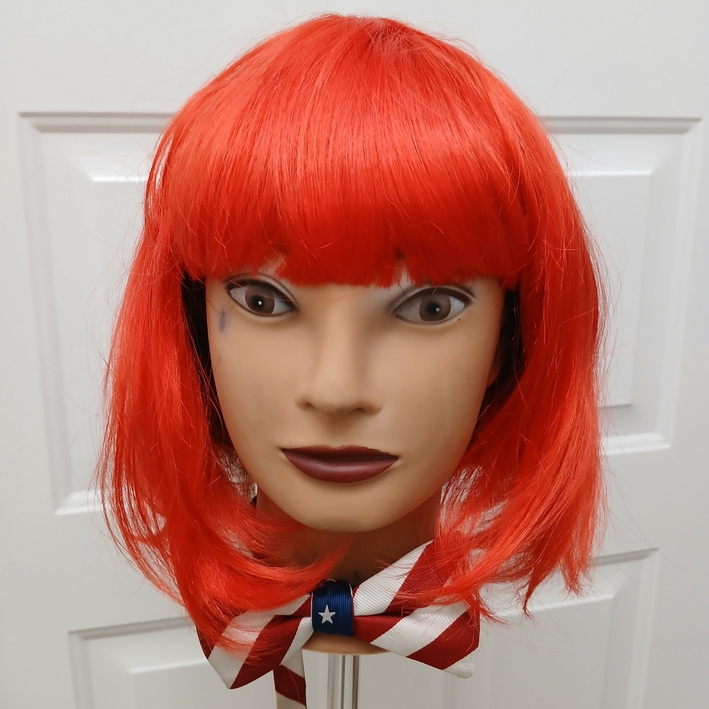 Smiffys Partyrama 12in Red Short Bob With Fringe Bangs Hair Wig